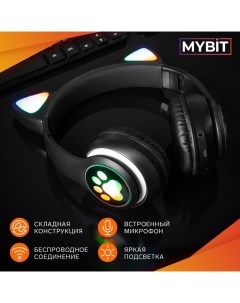 Наушники-Кошки W-32, беспроводные, MIC, BT 5.0, AUX, microSD, MP3, 400 мАч, черные Mybit