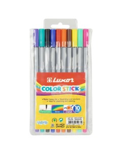 Фломастеры 10 цветов Color Stick", смываемые, ПВХ, с европодвесом Luxor