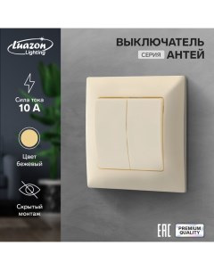 Выключатель Антей 10 А 2 клавиши скрытый бежевый Luazon lighting