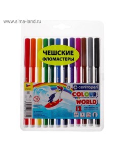 Фломастеры 12 цветов, Colour World 7550/12 ТП, в блистере, линия 2.0 мм Centropen