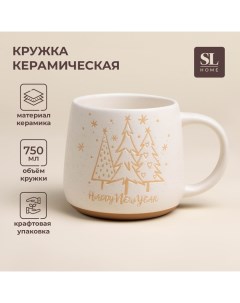 Новогодняя кружка для чая SL Home С Новым Годом 750 мл 15 5 11 5 10 5 см керамика цвет белый Sima-land home