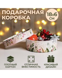 Коробка подарочная новогодняя для макарун тубус с окном "Звёзды" 18 х 18 х 6 см. Upak land