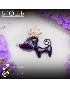 Брошь Собачка с короной цвет чёрный в золоте Queen fair