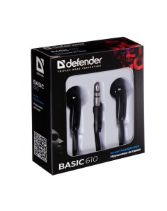 Наушники Basic 610, вакуумные, 105 дБ, 32 Ом, 3.5 мм, 1.1 м, чёрные Defender