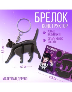 Брелок для ключей деревянный конструктор «Черный кот», 6.8 х 5.9 см Сима-ленд