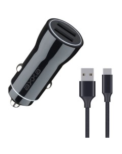 Автомобильное зарядное устройство Axxa (2233) 2 USB 2.4 A, кабель USB-C, чёрный Deppa