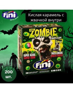 Карамель леденцовая с жевательной резинкой ZOMBIE, кислая начинка красит язык, 5 г Fini