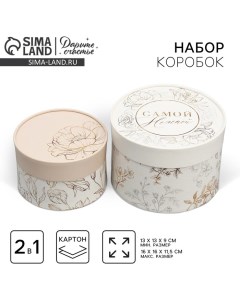 Набор шляпных коробок 2 в 1, упаковка подарочная, «Нежность», 16 х 11.5, 13 х 9 см Дарите счастье