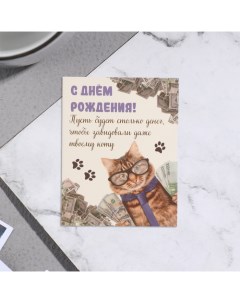 Мини-открытка "С Днём Рождения!" кот, 7х9 см Дарим красиво