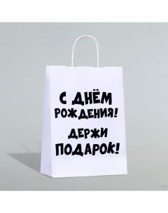 Пакет подарочный с приколами, крафт «Держи подарок», белый, 24 х 14 х 28 см Upak land