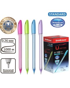 Ручка шариковая U 108 Spring Stick игольчатый узел 0 7 мм чернила синие супермягкое письмо МИКС Erichkrause