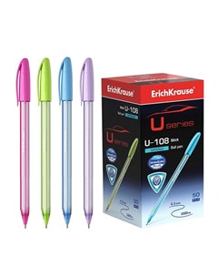 Ручка шариковая U-108 Spring Stick, игольчатый узел 0.7 мм, чернила синие, супермягкое письмо, МИКС Erichkrause