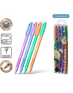 Набор ручек шариковых 4 штуки U 108 Spring Stick Ultra Glide игольчатый узел 1 0 мм синие мягкое и к Erichkrause