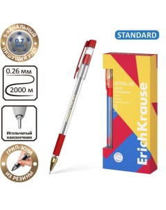 Ручка шариковая ULTRA-30 Gold Stick&Grip Classic, узел 0.7 мм, резиновый держатель, чернила красные, Erichkrause