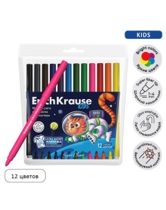 Фломастеры 12 цветов Kids Space Animals микс Erichkrause