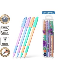 Набор ручек шариковых 4 штуки U 109 Stick Grip Pastel Bloom узел 1 0 мм чернила синие резиновый держ Erichkrause