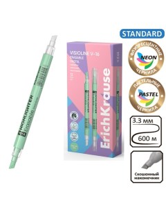 Двухсторонний маркер текстовыделитель Visioline V 16 Erasable Pastel 4 мм зелёный Erichkrause