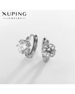 Серьги кольца с фианитом «Искусство», белые в серебре d=1.3 см Xuping