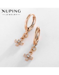 Серьги со стразами крест малый, цвет белый в розовом золоте Xuping