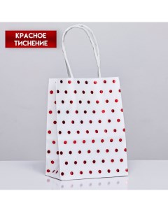 Пакет крафт с красным тиснением, круглая ручка, белый, 15 х 11 х 6 см, 120 г Upak land