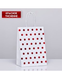 Пакет крафт с красным тиснением, круглая ручка, белый, 15 х 21 х 8 см, 120 г Upak land