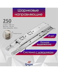 Шариковые направляющие, с доводчиком 4510, L=250 мм. H=45 мм. 2 шт Tundra