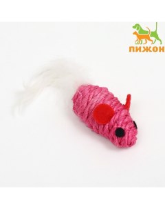 Игрушка для кошек "Мышь сизалевая малая" с меховым хвостом, 5,5 см, розовая Пижон