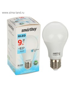 Лампа cветодиодная, E27, A60, 9 Вт, 4000 К, дневной белый свет Smartbuy