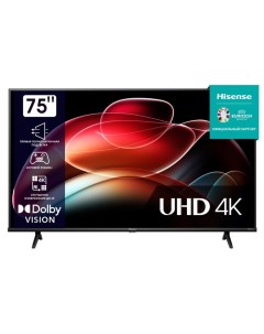 Телевизор Hisense 75A6K, 75", 3840×2160, DVB-T2/C/S2, HDMI×3, USB×2, Smart TV, чёрный