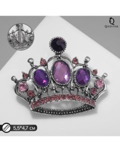 Брошь Корона готическая цвет фиолетовый в чернёном серебре Queen fair