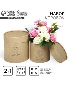 Набор шляпных коробок из крафта 2 в 1, упаковка подарочная, «Beautiful», 12 х 12, 15 х 15 см Дарите счастье