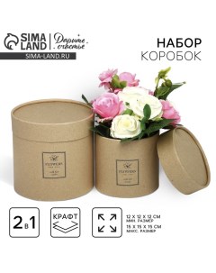 Набор шляпных коробок из крафта 2 в 1, упаковка подарочная, «Flowers», 12 х 12, 15 х 15 см Дарите счастье