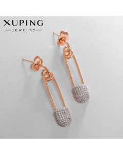 Серьги со стразами булавка искра цвет белый в розовом золоте Xuping