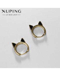 Серьги кольца кошечка цвет чёрный в золоте d 1 6 см Xuping