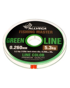 Леска монофильная Fishing Master, диаметр 0.260 мм, тест 5.3 кг, 30 м, зеленая Allvega