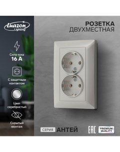 Розетка двухместная Антей 16 А скрытая с з к серебристая Luazon lighting