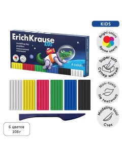 Пластилин 6 цветов 108 г Kids Space Animals со стеком в картонной упаковке Erichkrause