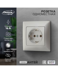 Розетка одноместная Антей 16 А скрытая с з к серебристая Luazon lighting