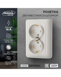 Розетка двухместная со шторкой Орион 16 А скрытая с з к серебристая Luazon lighting