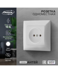 Розетка одноместная Антей 10 А скрытая без з к белая Luazon lighting