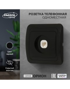 Розетка телефонная одноместная "Орион", скрытая, черная Luazon lighting