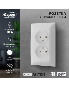 Розетка двухместная "Антей", 10 А, скрытая, без з/к, белая Luazon lighting