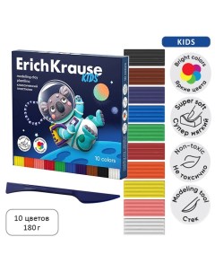 Пластилин 10 цветов 180 г Kids Space Animals со стеком в картонной упаковке Erichkrause