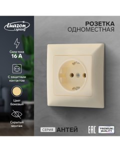 Розетка одноместная Антей 16 А скрытая с з к бежевая Luazon lighting