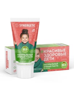 Детская зубная паста клубничка и банан от 3 до 6 лет красная 50 г Synergetic