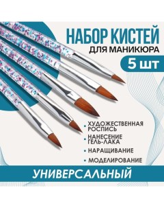 Набор кистей для наращивания и дизайна ногтей «Лепесток», 5 шт, 14 см, разноцветный Qf