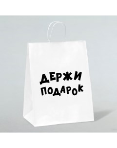 Пакет подарочный с приколами, крафт «Держи подарок», белый, 24 х 10,5 х 32 см Upak land