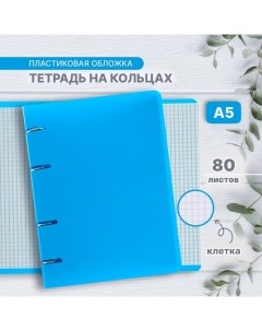 Тетрадь на кольцах A5 80 листов в клетку Голубая пластиковая обложка блок офсет Calligrata