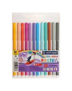 Фломастеры 12 цветов 7550 TP Colour World Pastel 2.0 мм, пастельные, блистер, европодвес Centropen