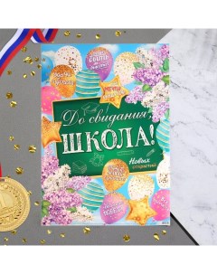 Плакат "До свидания, ШКОЛА!" шары, доска, 50,5 х 69,7 см Мир открыток